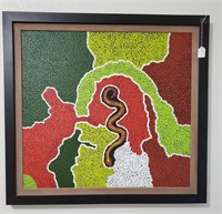 Framed Oil On Canvas Snake Picture