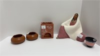 Handmade Native American pottery, (2) succulent