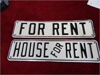 (2)Vintage embossed For rent/house rent Signs.