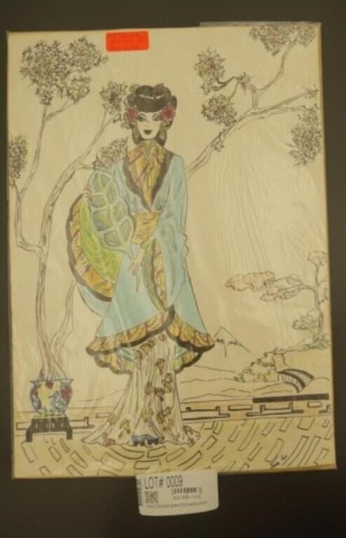 Original Watercolor Oriental art Beautiful Woman J
