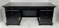 Kneehole desk, black finish double pedestals