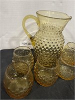 Hobnail pitcher and cup set