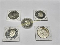 FIVE U.S. EISENHOWER SILVER DOLLARS