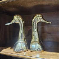 Mid Century Tall & Heavy Brass Duck Head Bookends
