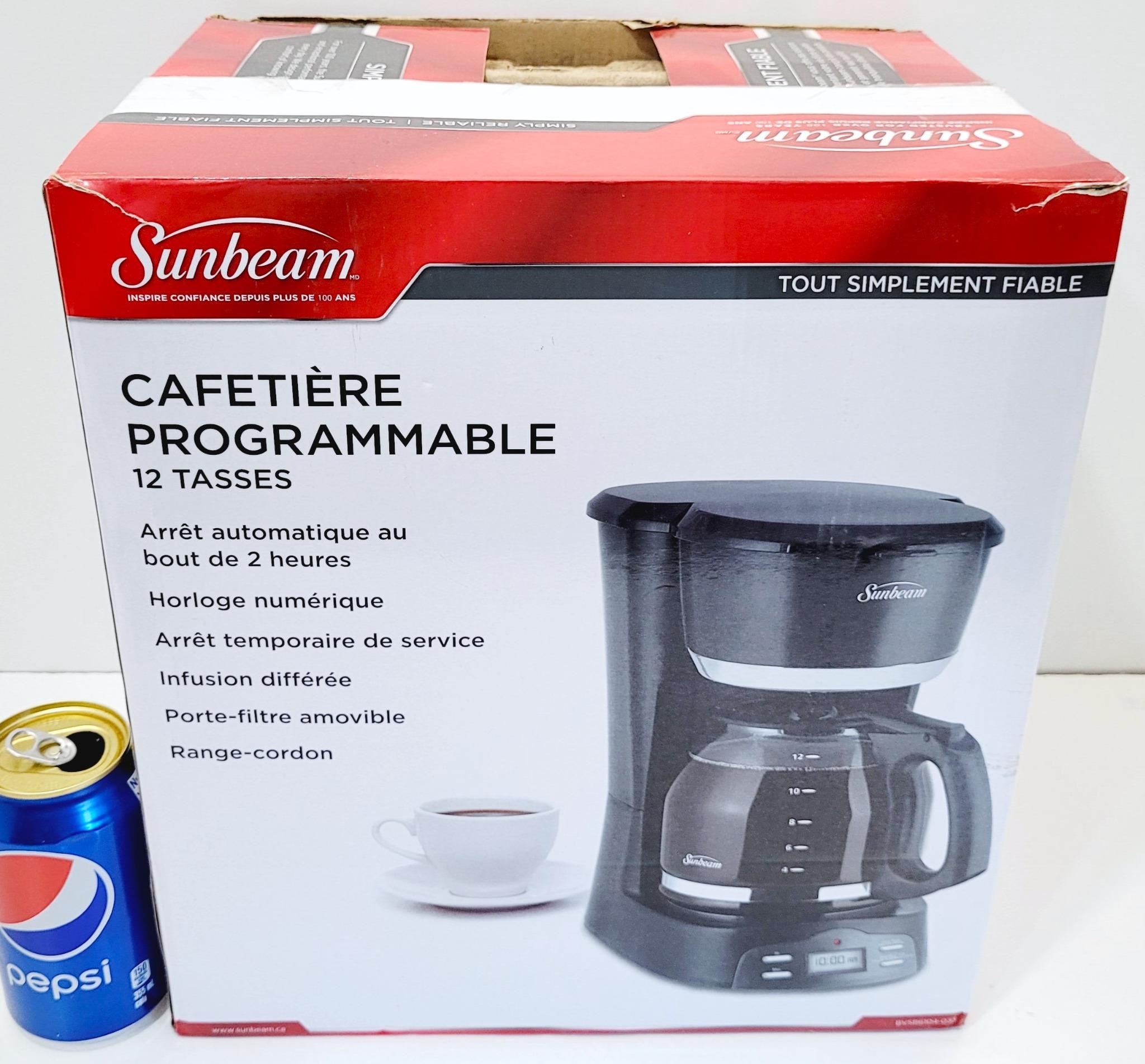 Sunbeam cafetière 12 tasses boite ouverte testé