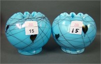 Two Fenton/ Barbour Blue Hanging Hearts Rosebowls