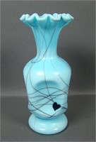 Fenton/Barbour Blue Hanging Hearts Crimped Vase