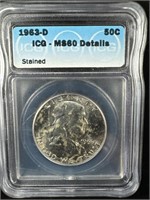 1963-D Silver Franklin Half-Dollar MS60