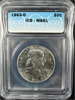 1963-D Silver Franklin Half-Dollar MS61