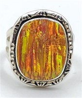 Sterling Large Red Orange Fire Opal Ring 5.9g Tw