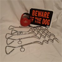 5 Dog Tie Out Stakes, Dog Leash, Sign