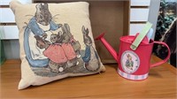 Peter Rabbit pillow and watering can