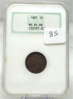 1887 Cent NGC 64 RB (Old Soap Box Holder)