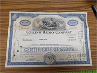 Collins radio company stock certificate