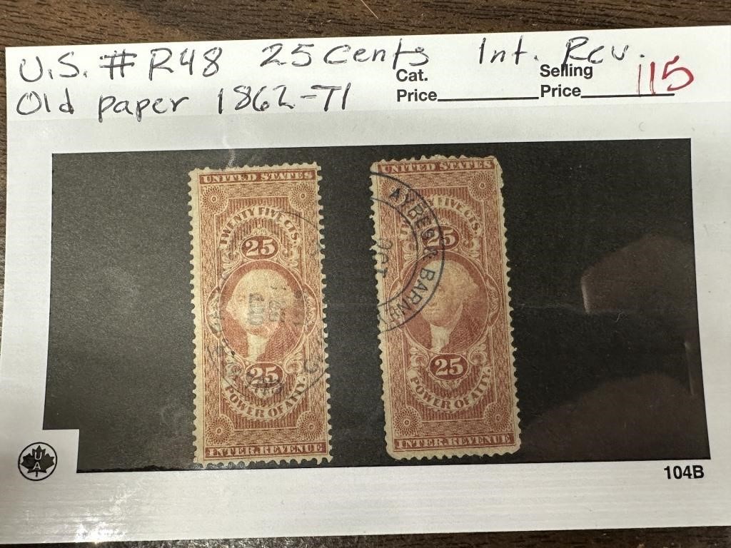 R48 25 CENTS 1862-72 STAMP PAIR