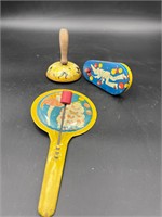 Vintage tin toy noise makers