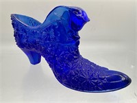 Fenton cobalt blue glass shoe