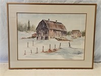 Caterino Signed Farm in Winter Watercolor