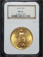 1926 $20 Gold Saint Gaudens NGC MS63 Dbl Eagle