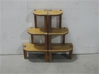 Two Vtg Three Tier Wood Shelves See Info