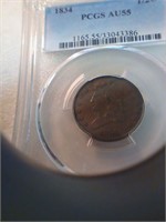 1834 half cent AU 55