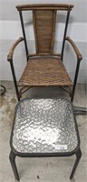 FROSTED SIDE TABLE AND RATTAN CHAIR