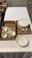 Cups, salt and pepper shaker, plates, trays, bowl