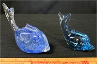 TWO CUTE BLOWN ART GLASS FIGURINES