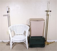 5pc. Floor Lamps, Hamper & Chair
