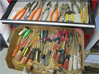 flat of various screwdrivers & plyers