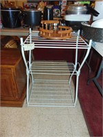 metal utility rack and oak lazy susan