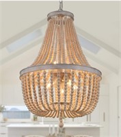 Q&S Farmhouse Wood Beaded Chandelier,Oak White