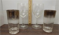 2 wine glasses w/ initial D & 2 glasses