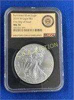 2019 W MS70 SILVER EAGLE 1ST DAY ISSUE