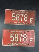 1986 Illinois License Plates-pair