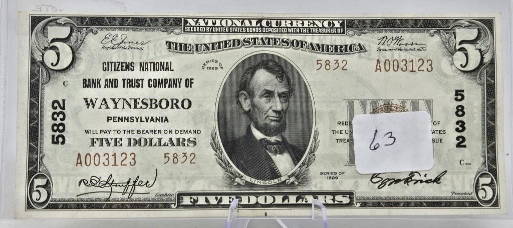 $5 National Currency 1929 T.2 Citizens National