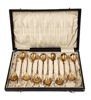 Set Of 12 Vermeil 800 Silver Spoons With Hoof Hand