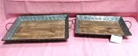 2 WOODEN AND METAL TRAYS