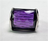 Sterling Faceted Amethyst Ring 13 Grams Size 8.5