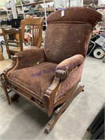 VINTAGE BROWN PLATFORM ROCKER, CLOTH WORN