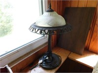 Vintage look glass and metal table lamp, 20" tall