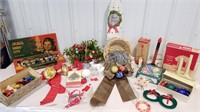 Christmas items, ornaments, lights,  baskets,