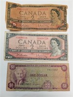 OF) Canadian and Jamaican currency