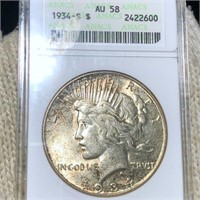 1934-S Silver Peace Dollar ANACS - AU58