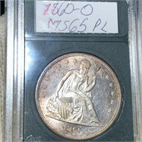 1860-O Seated Liberty Dollar GEM BU PL
