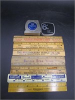 Vintage 6" Advertising Rulers and 2 tape measures