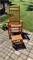 Orange Rocking Chair and Stool Wood