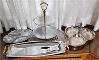 Silver plate/Chrome X two tier relish tray, chrome