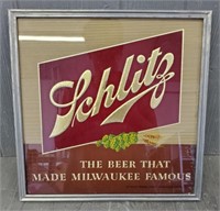 Schlitz Beer Sign in Heavy Glass Frame