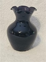 Small Black Amethyst Glass Vase Ruffled Rim